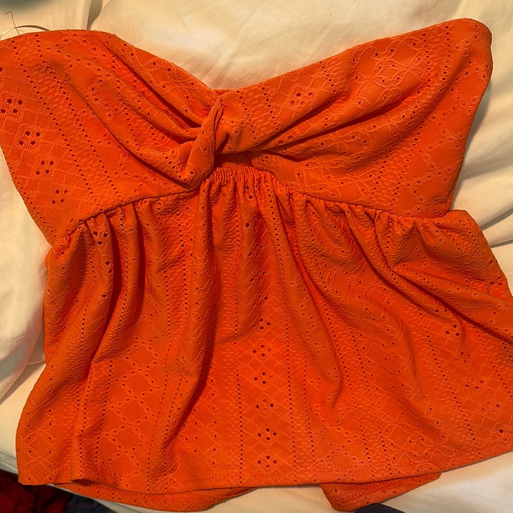 Orange Eyelet Crop Top